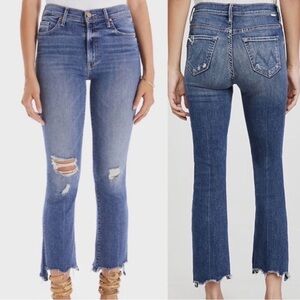 Mother The Insider Crop Step Chew Blue Distressed Women's Jeans-Classic Slim Fit